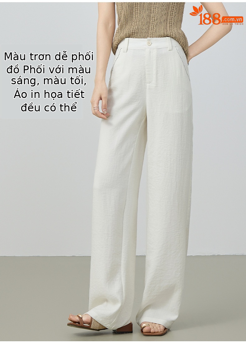 Quần culottes nữ ống rộng cạp cao vải lanh pha mùa hè — Màu sắc chi tiết 12