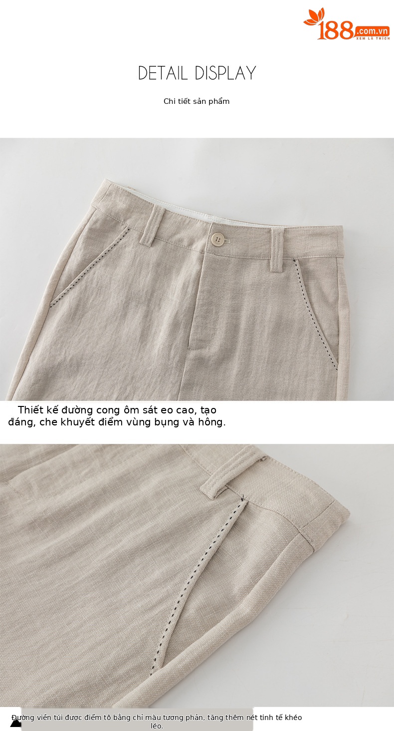 Quần culottes nữ ống rộng cạp cao vải lanh pha mùa hè — Màu sắc chi tiết 14
