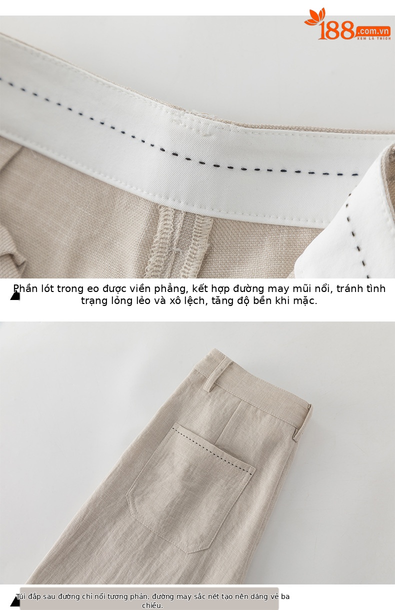 Quần culottes nữ ống rộng cạp cao vải lanh pha mùa hè — Màu sắc chi tiết 16