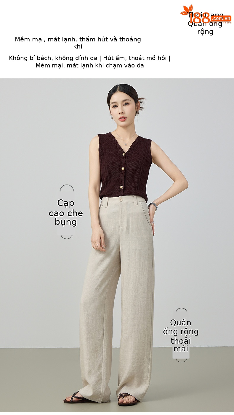 Quần culottes nữ ống rộng cạp cao vải lanh pha mùa hè — Màu sắc chi tiết 1
