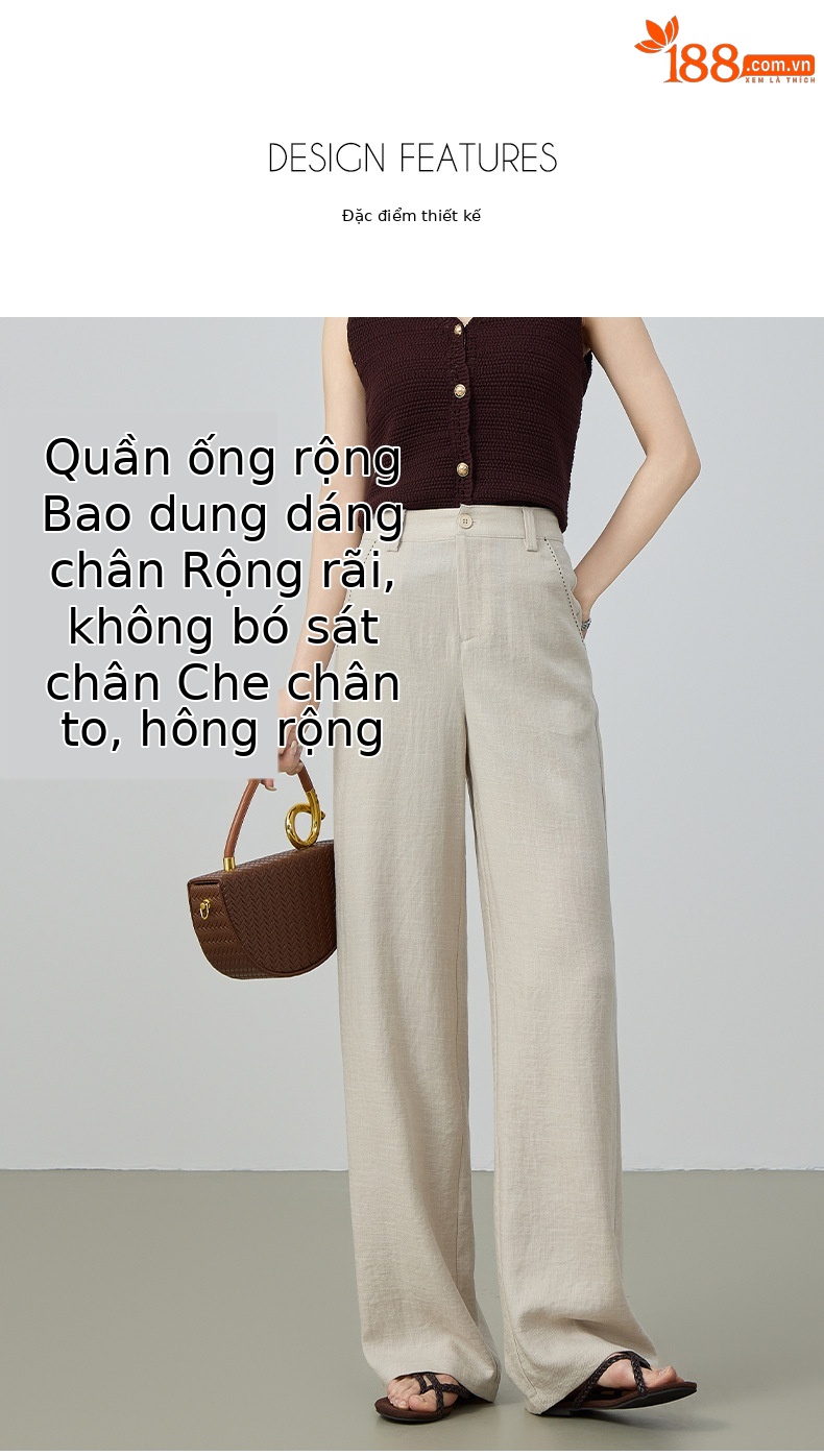 Quần culottes nữ ống rộng cạp cao vải lanh pha mùa hè — Màu sắc chi tiết 7