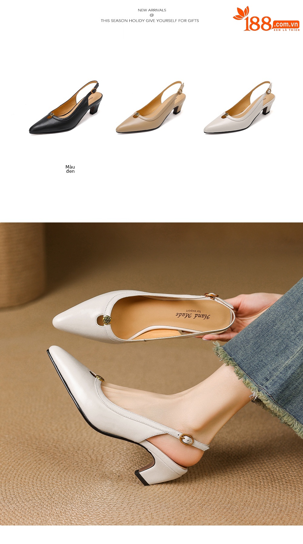 Sandal nữ mũi hở quai ngang gót thấp phong cách Hàn Quốc — đen chi tiết 5