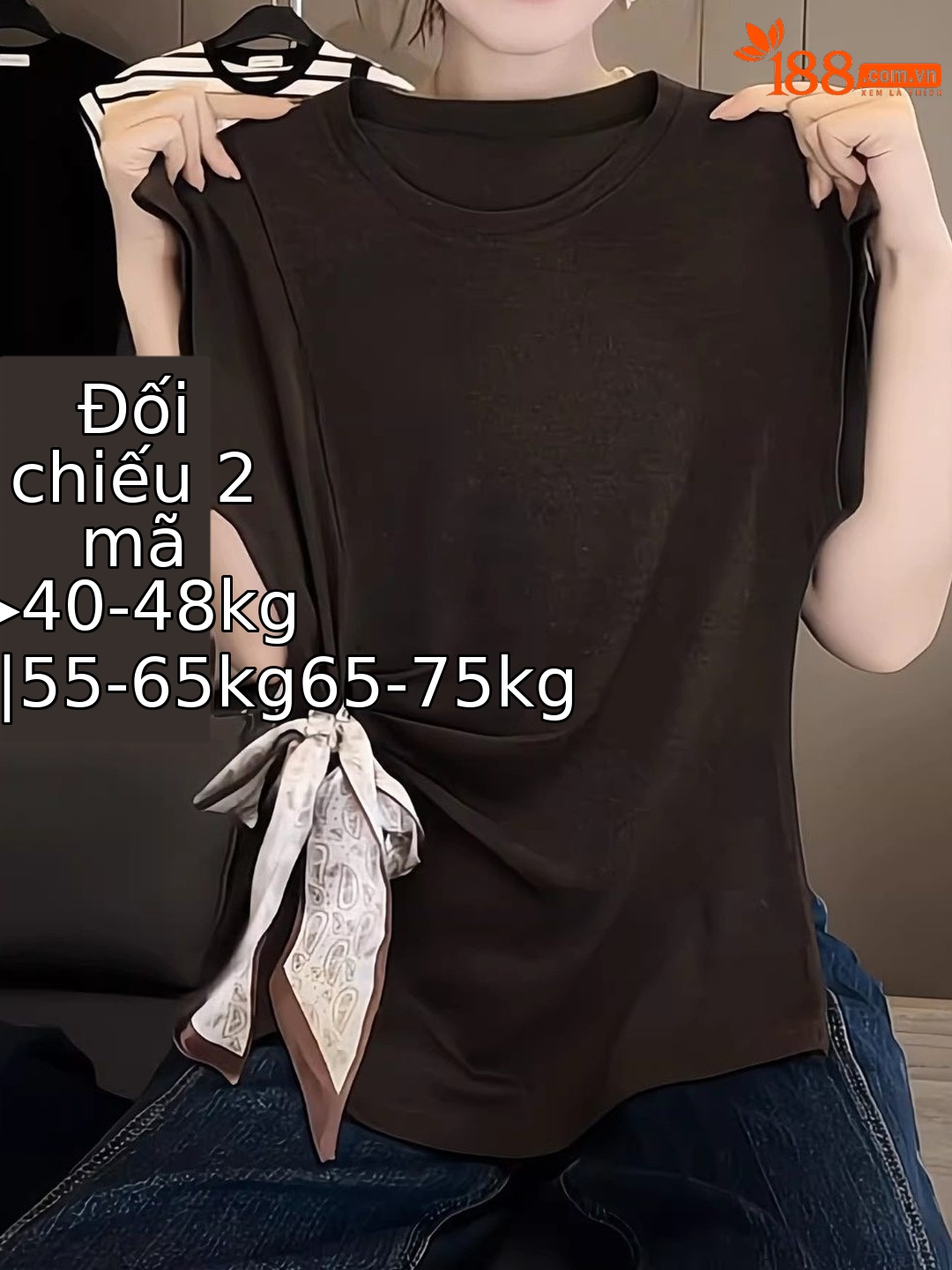 Áo thun nữ cổ tròn tay ngắn thắt eo dây rút phong cách cơ bản — màu cà phê