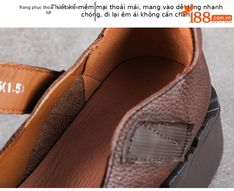 Giày Mary Jane nữ da bò đế dày gót thấp phong cách cổ điển — màu nâu chi tiết 6