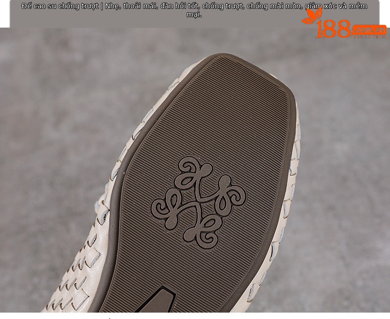 Dép sandal nữ bít mũi da bò thật đan chéo cổ điển đế mềm — màu be chi tiết 7