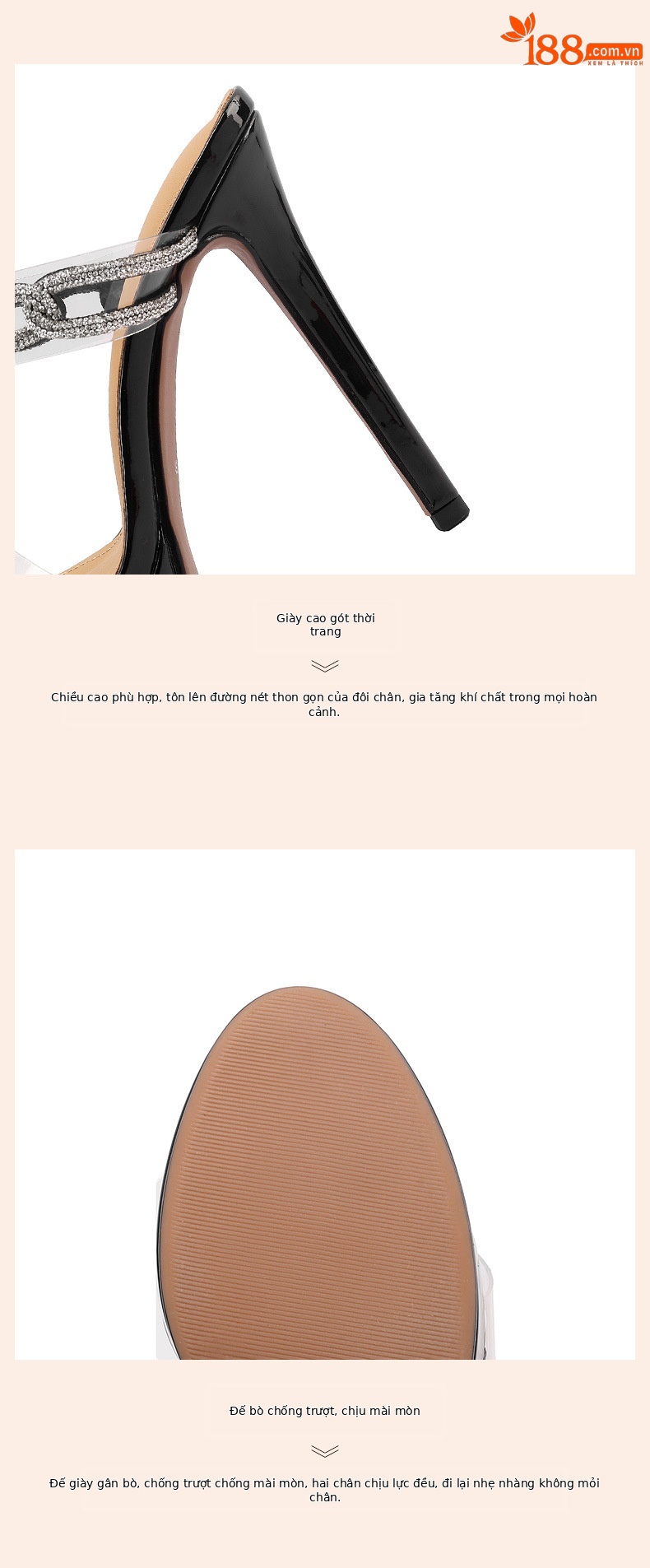 Sandal cao gót nữ quai ngang trong suốt đính đá, gót 13 cm, đế platform — Đen 13cm chi tiết 4