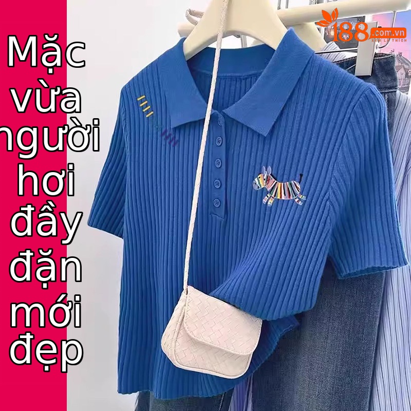 Áo thun polo cổ bẻ dệt kim tay ngắn mùa hè phong cách Hàn Quốc — Màu ảnh chi tiết 1