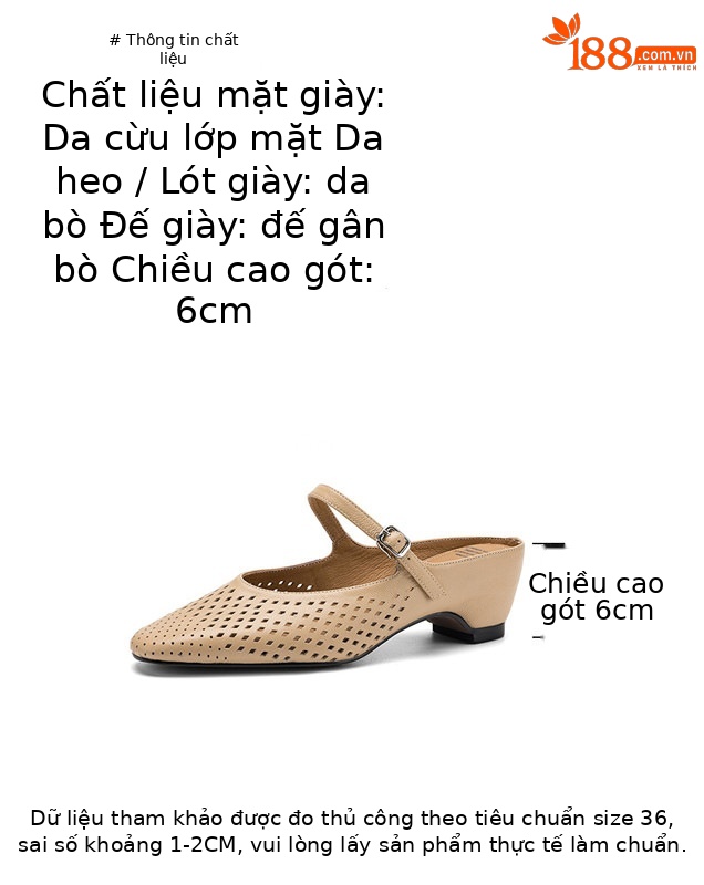 Sandal cao gót nữ hở mũi quai ngang gót 6 cm — đen chi tiết 3
