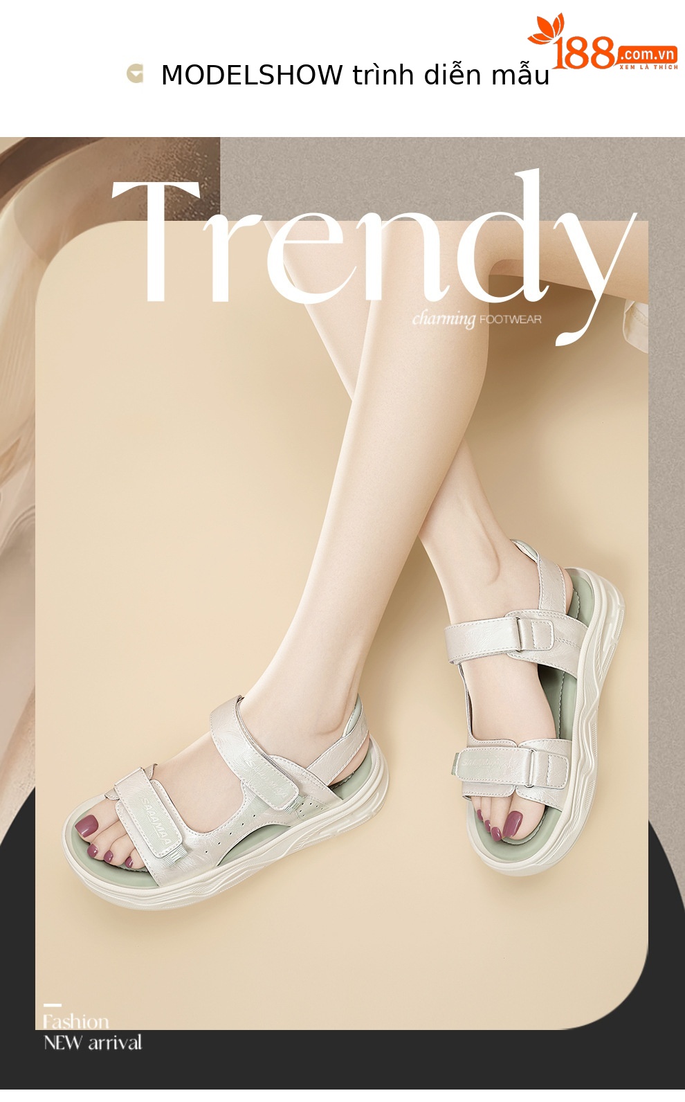 Sandal thể thao đế dày quai dán dành cho nữ, phối lưới thoáng khí, đế mềm êm chân — 6171 Trắng xanh lá cây, 6171 Trắng Ash chi tiết 3