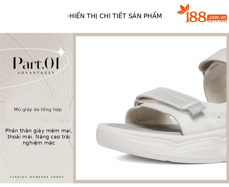 Sandal thể thao đế dày quai dán dành cho nữ, phối lưới thoáng khí, đế mềm êm chân — 6171 Trắng xanh lá cây, 6171 Trắng Ash chi tiết 5