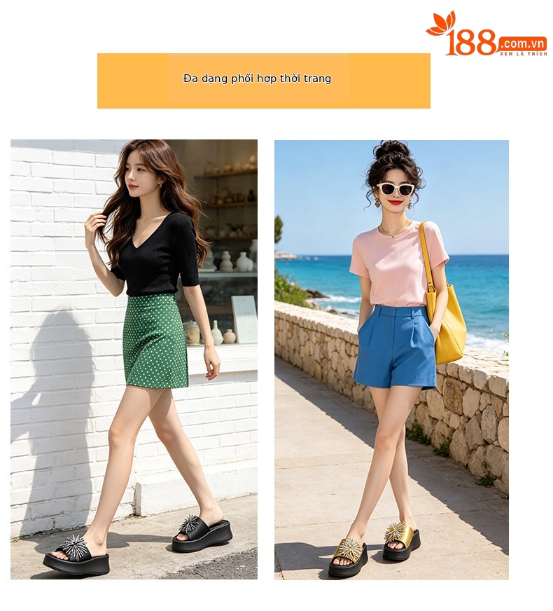 Dép sandal nữ xỏ ngón đế bệt đính khóa kim cương phong cách Hàn Quốc — 5077 vàng, 5077 đen chi tiết 6
