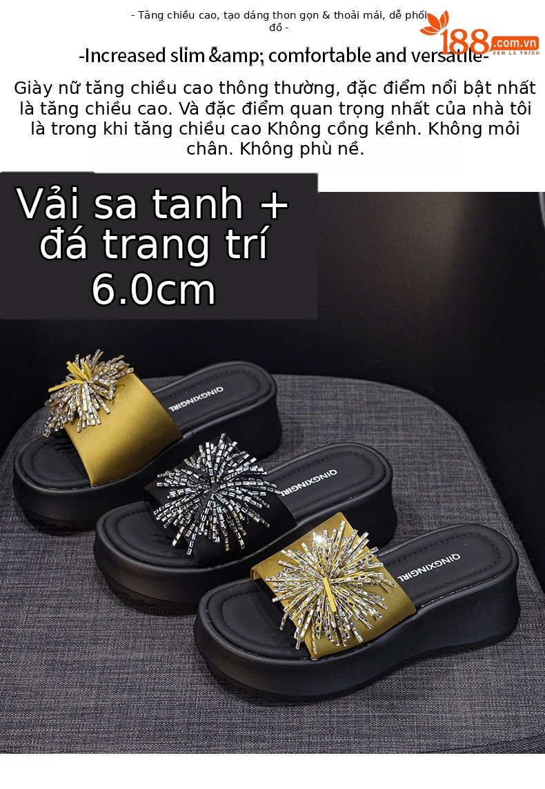 Dép sandal nữ xỏ ngón đế bệt đính khóa kim cương phong cách Hàn Quốc — 5077 vàng, 5077 đen chi tiết 2