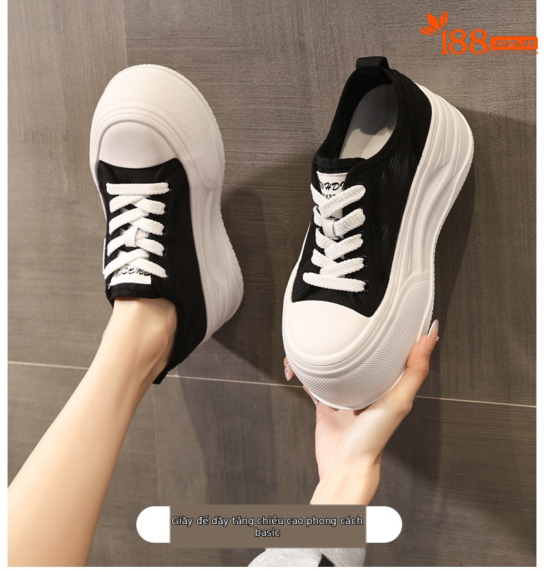 Giày thể thao nữ đế dày lưới thoáng khí phong cách trắng cơ bản — màu đen chi tiết 1