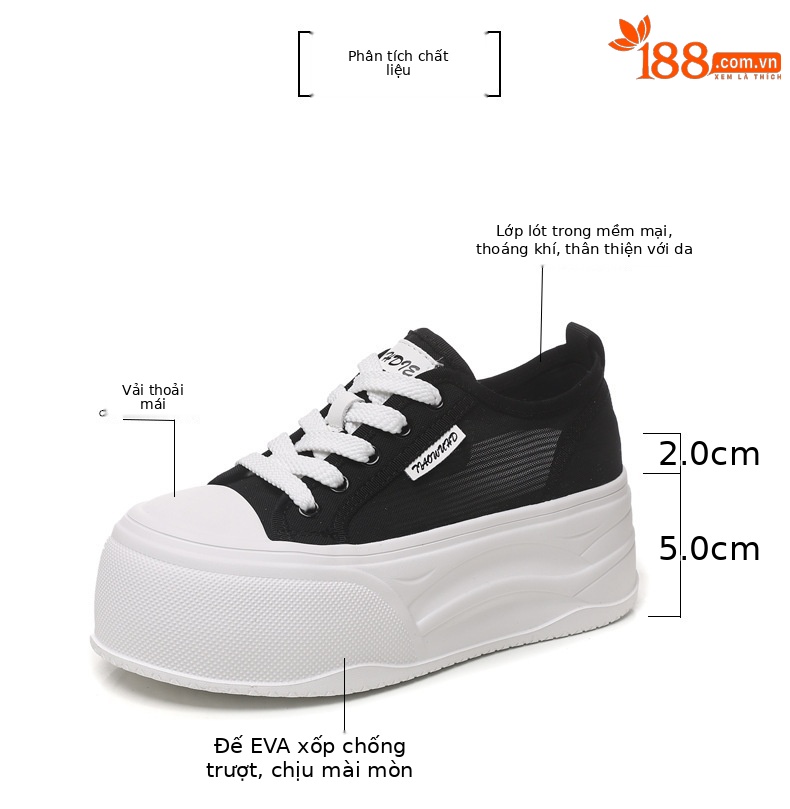 Giày thể thao nữ đế dày lưới thoáng khí phong cách trắng cơ bản — màu đen chi tiết 3
