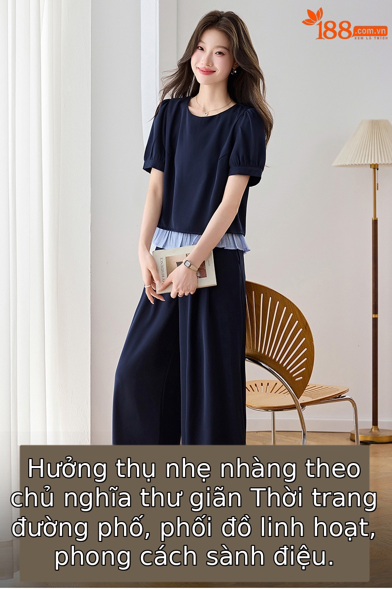 Bộ quần áo hai mảnh tay ngắn quần ống rộng thời trang hè 2026 — Màu ảnh chi tiết 1