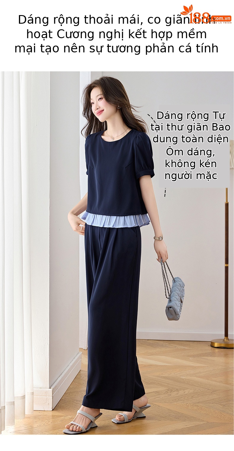 Bộ quần áo hai mảnh tay ngắn quần ống rộng thời trang hè 2026 — Màu ảnh chi tiết 8