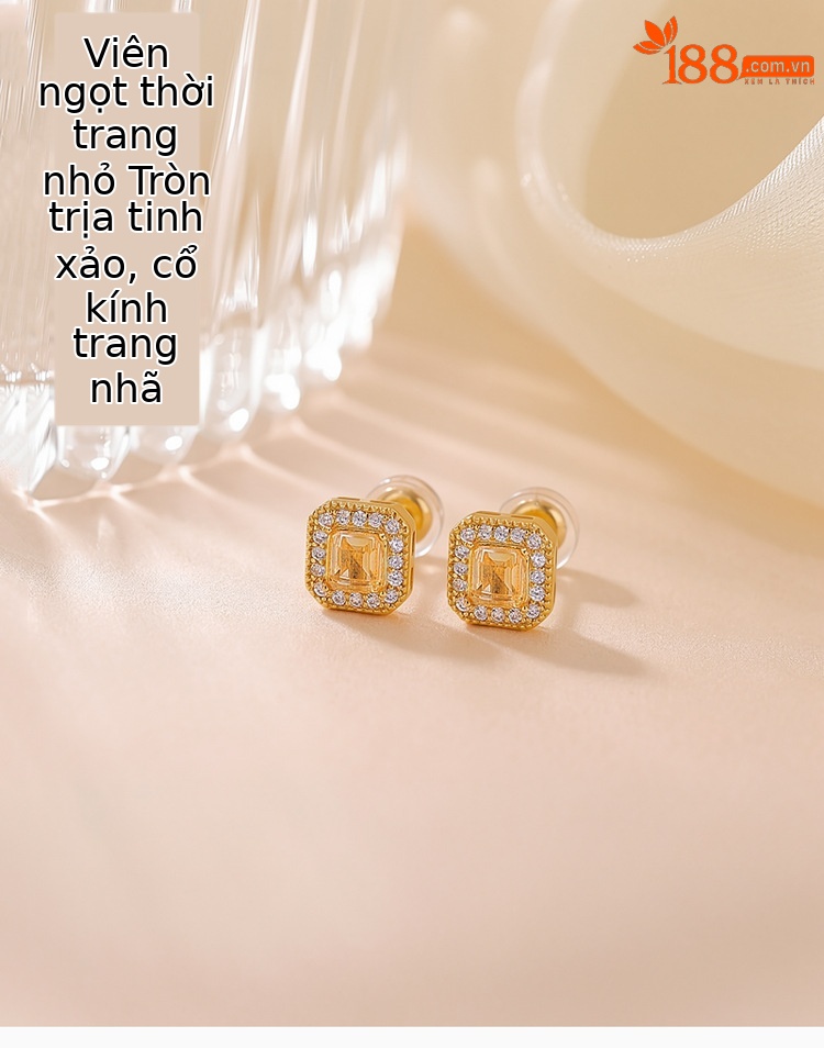 Bông tai bạc S925 mạ vàng đính đá cắt mặt hình bách hợp nhỏ — Cặp đôi chi tiết 1