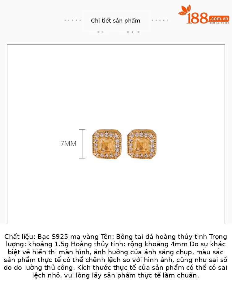 Bông tai bạc S925 mạ vàng đính đá cắt mặt hình bách hợp nhỏ — Cặp đôi chi tiết 2