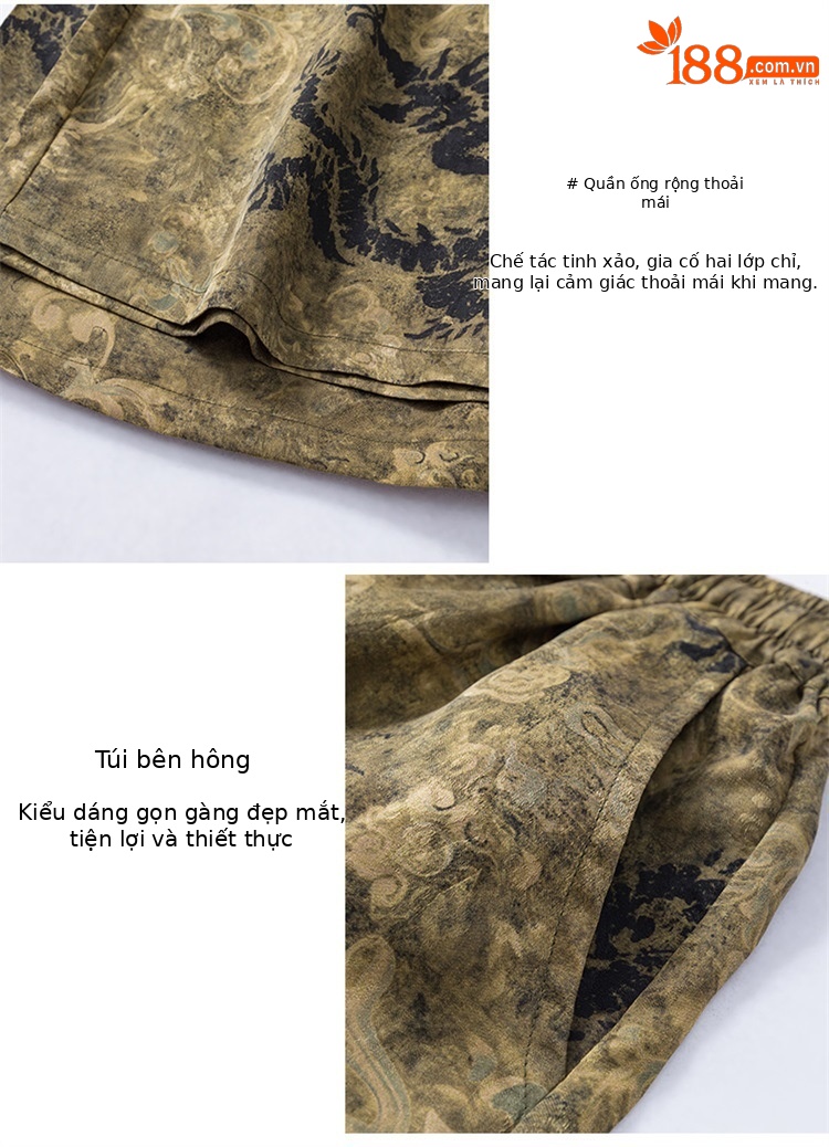Áo sơ mi nam ngắn tay Hương Vân Sa lụa phong cách Trung Hoa — Hoa vàng SPH-8837 chi tiết 7