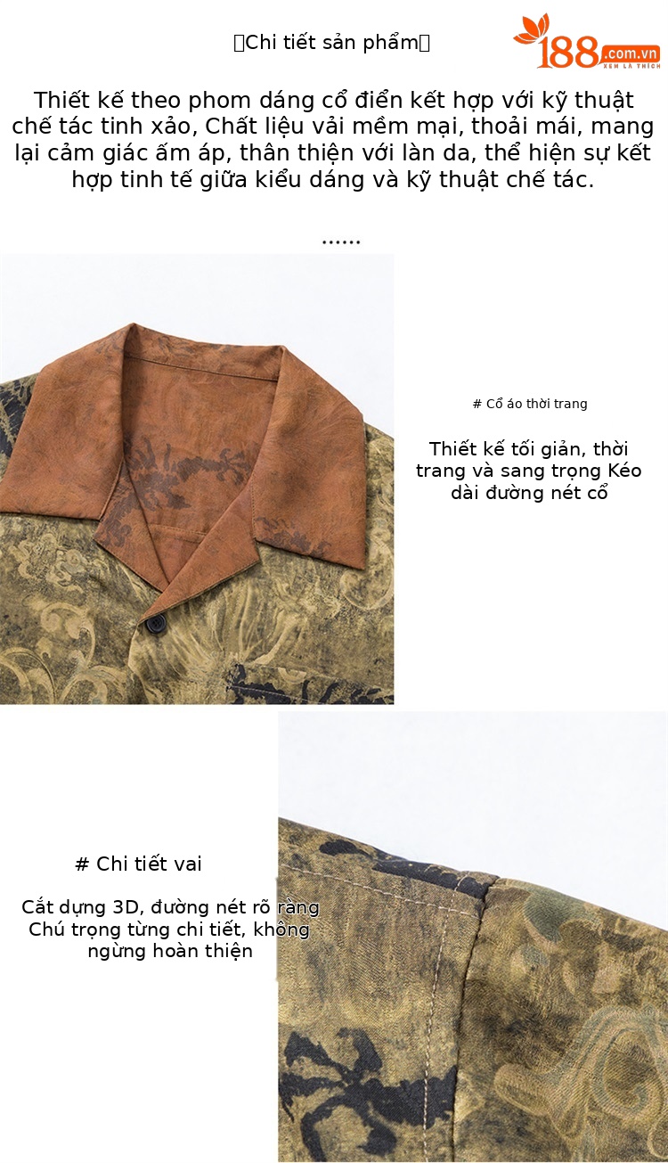 Áo sơ mi nam ngắn tay Hương Vân Sa lụa phong cách Trung Hoa — Hoa vàng SPH-8837 chi tiết 5