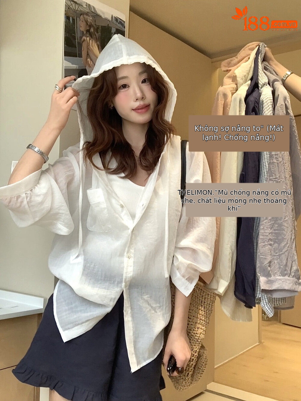 Áo chống nắng nữ dáng dài, tay ngắn, có mũ, phong cách Hàn Quốc, chất liệu mỏng nhẹ mùa hè — Trang chủ, màu trắng, Bột cam, màu xám chi tiết 27