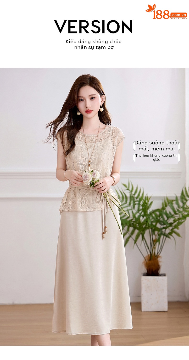 Đầm maxi nữ hai dây thắt eo thanh lịch mùa hè JX2619 — màu xám, màu mơ chi tiết 6