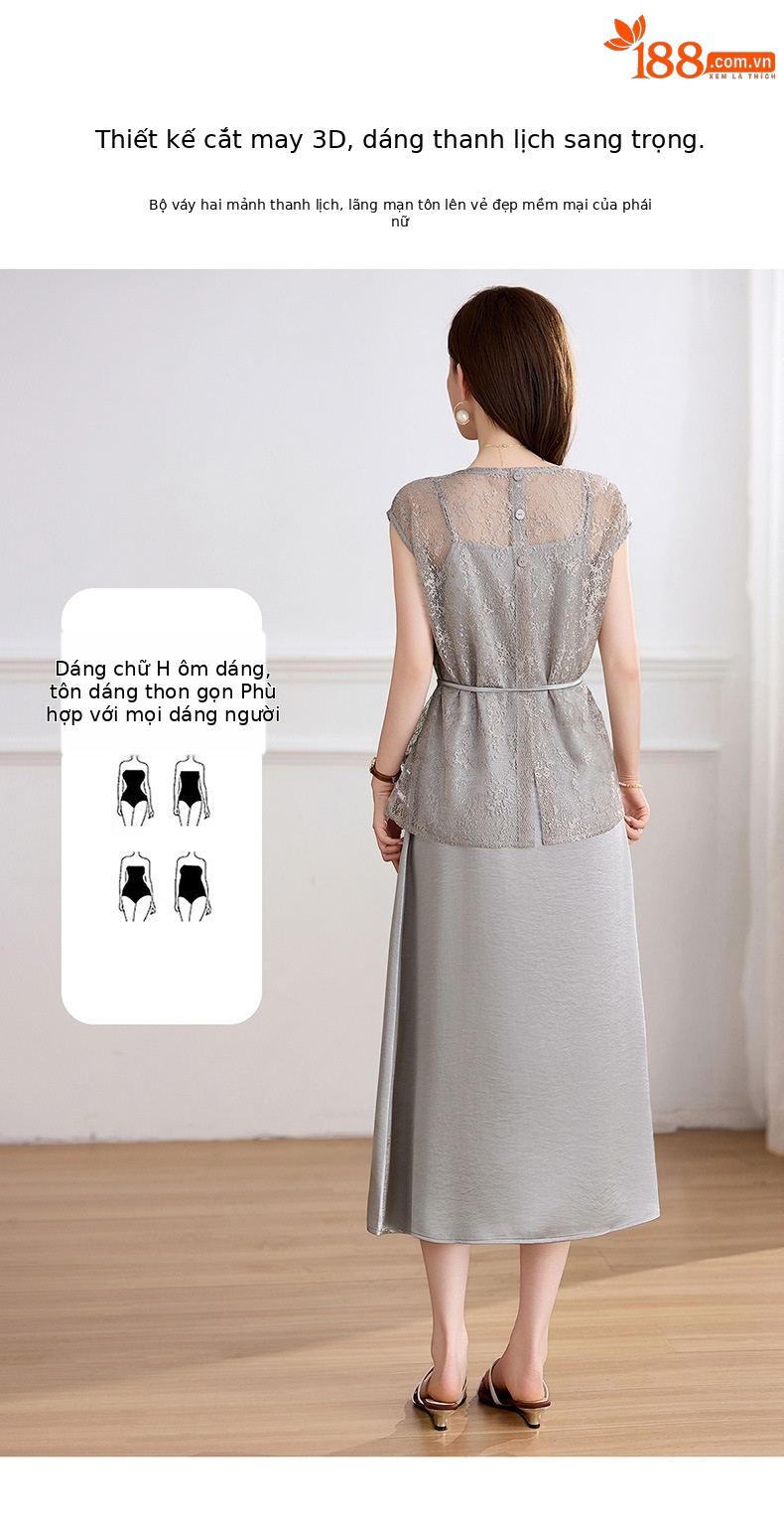 Đầm maxi nữ hai dây thắt eo thanh lịch mùa hè JX2619 — màu xám, màu mơ chi tiết 9