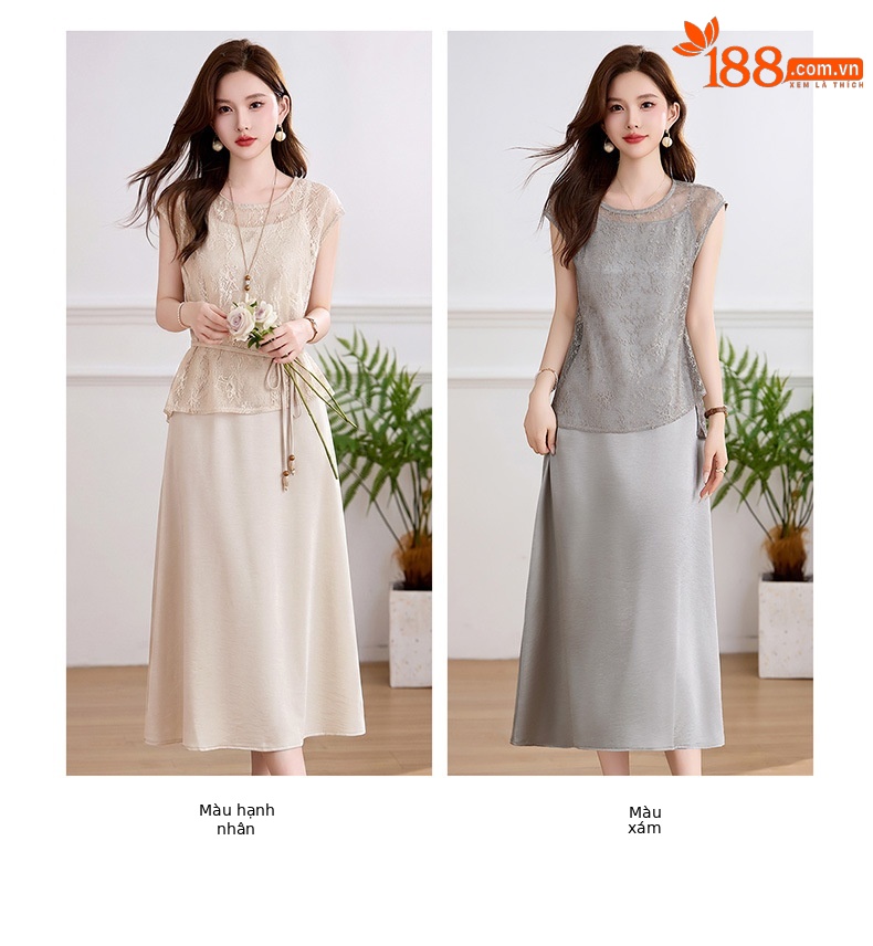 Đầm maxi nữ hai dây thắt eo thanh lịch mùa hè JX2619 — màu xám, màu mơ chi tiết 12