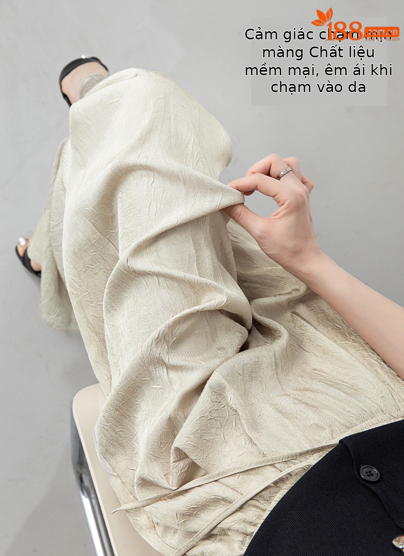 Quần culottes nữ ống rộng chất liệu mềm mại, cạp chun, dáng suông rủ nhẹ — màu trắng ngà chi tiết 9