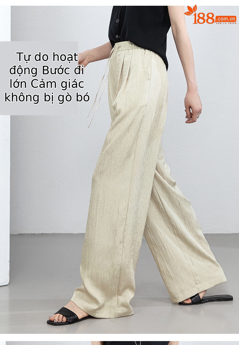 Quần culottes nữ ống rộng chất liệu mềm mại, cạp chun, dáng suông rủ nhẹ — màu trắng ngà chi tiết 11