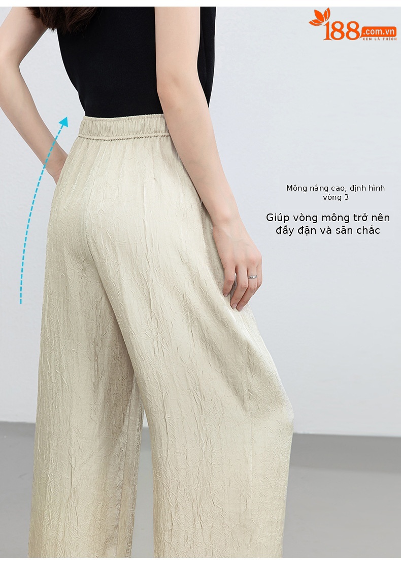 Quần culottes nữ ống rộng chất liệu mềm mại, cạp chun, dáng suông rủ nhẹ — màu trắng ngà chi tiết 13