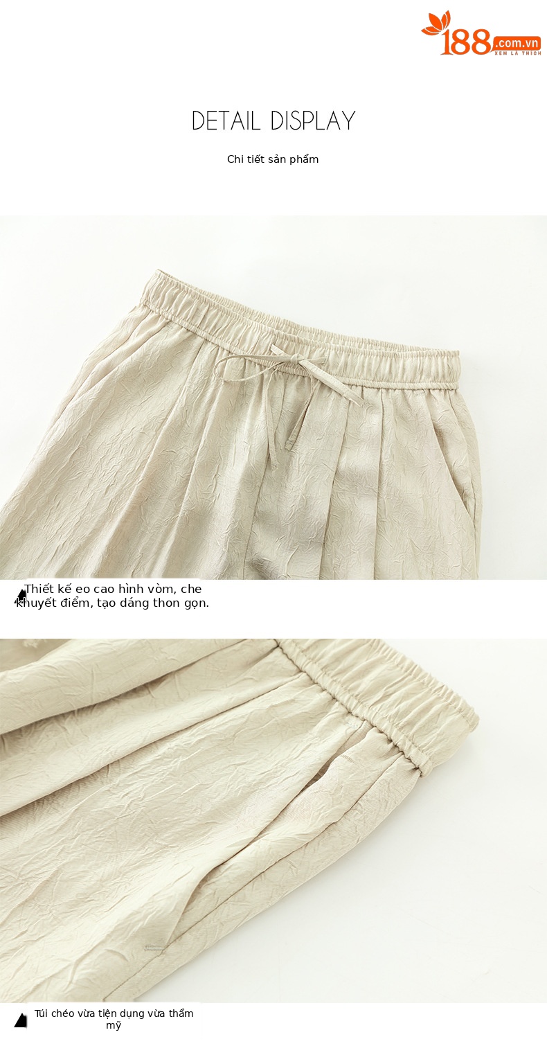 Quần culottes nữ ống rộng chất liệu mềm mại, cạp chun, dáng suông rủ nhẹ — màu trắng ngà chi tiết 14