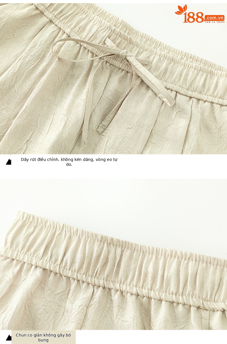 Quần culottes nữ ống rộng chất liệu mềm mại, cạp chun, dáng suông rủ nhẹ — màu trắng ngà chi tiết 15