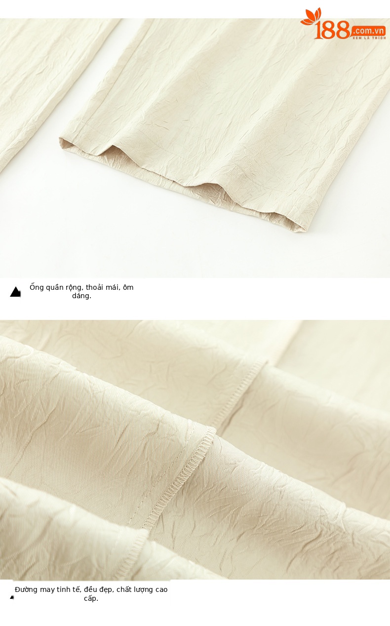Quần culottes nữ ống rộng chất liệu mềm mại, cạp chun, dáng suông rủ nhẹ — màu trắng ngà chi tiết 16