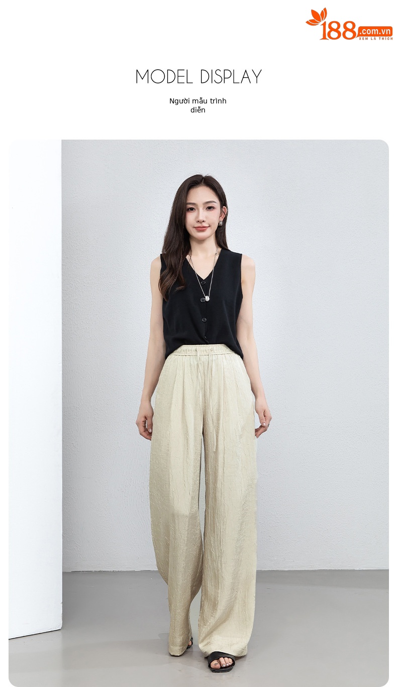 Quần culottes nữ ống rộng chất liệu mềm mại, cạp chun, dáng suông rủ nhẹ — màu trắng ngà chi tiết 17