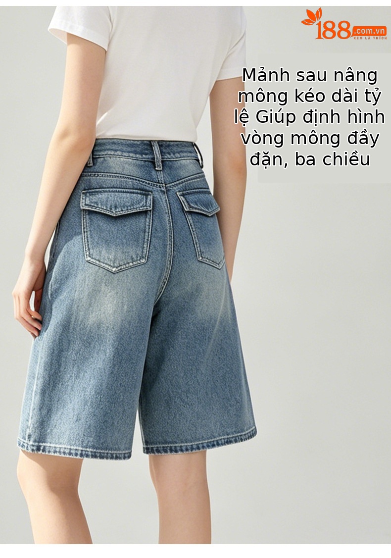Quần jean nữ ống rộng cạp cao dáng suông thoáng mát — xanh lam chi tiết 13