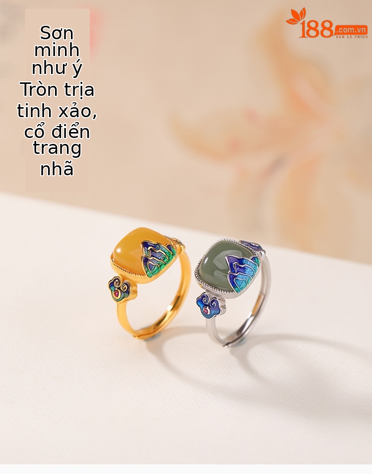 Nhẫn nam bạc S925 mạ vàng mặt ngọc bích hình Như Ý — Thanh Thủy Ngọc chi tiết 1
