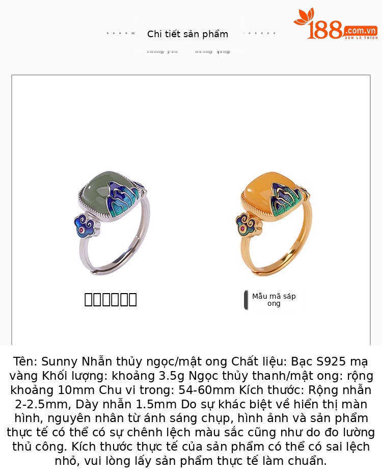 Nhẫn nam bạc S925 mạ vàng mặt ngọc bích hình Như Ý — Thanh Thủy Ngọc chi tiết 2