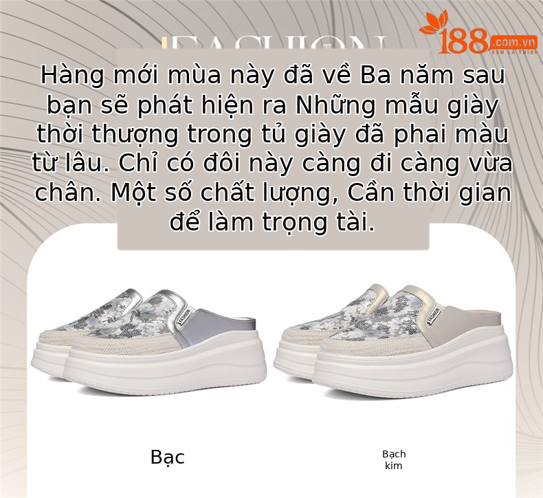 Giày mule nữ đế dày tăng chiều cao, mềm êm, dáng lười một bước — 6151 Vàng trắng, 615 Bạc chi tiết 1