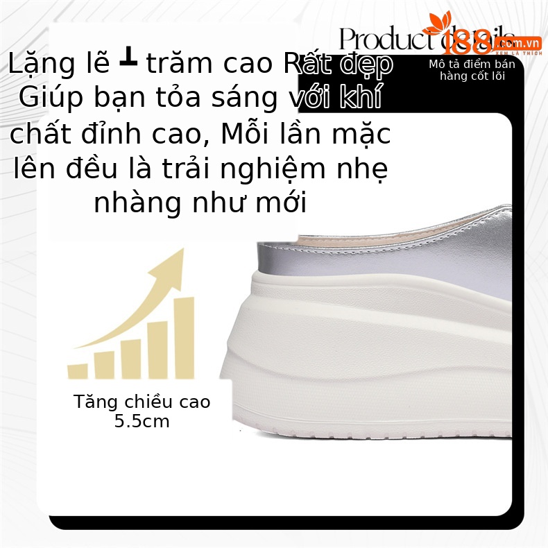 Giày mule nữ đế dày tăng chiều cao, mềm êm, dáng lười một bước — 6151 Vàng trắng, 615 Bạc chi tiết 3