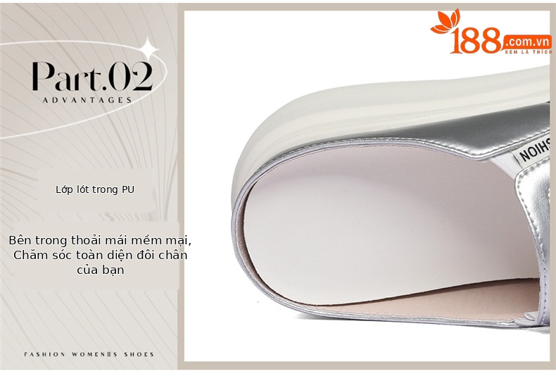 Giày mule nữ đế dày tăng chiều cao, mềm êm, dáng lười một bước — 6151 Vàng trắng, 615 Bạc chi tiết 7