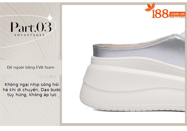 Giày mule nữ đế dày tăng chiều cao, mềm êm, dáng lười một bước — 6151 Vàng trắng, 615 Bạc chi tiết 8