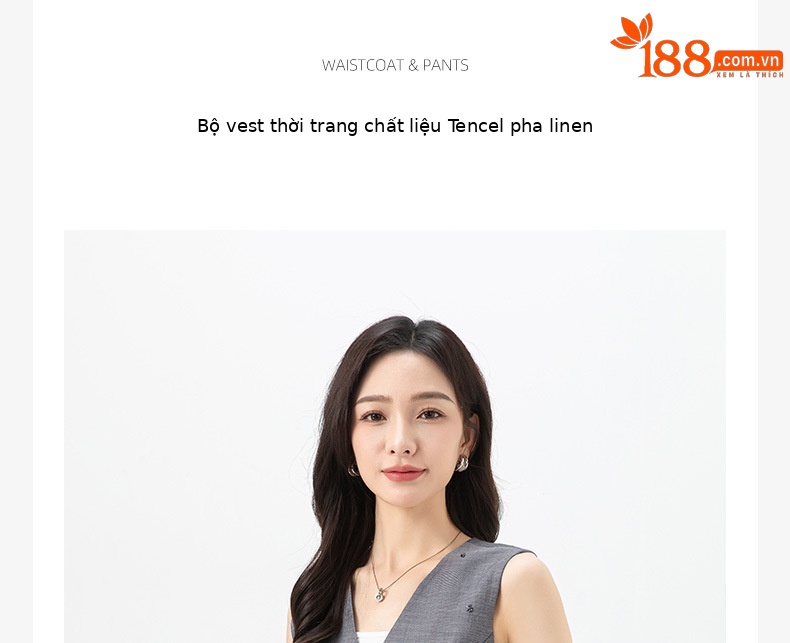 Bộ áo khoác gile và quần ống rộng nữ chất liệu tơ tằm phối lanh mùa hè — màu xám - quần tây 85207 chi tiết 4