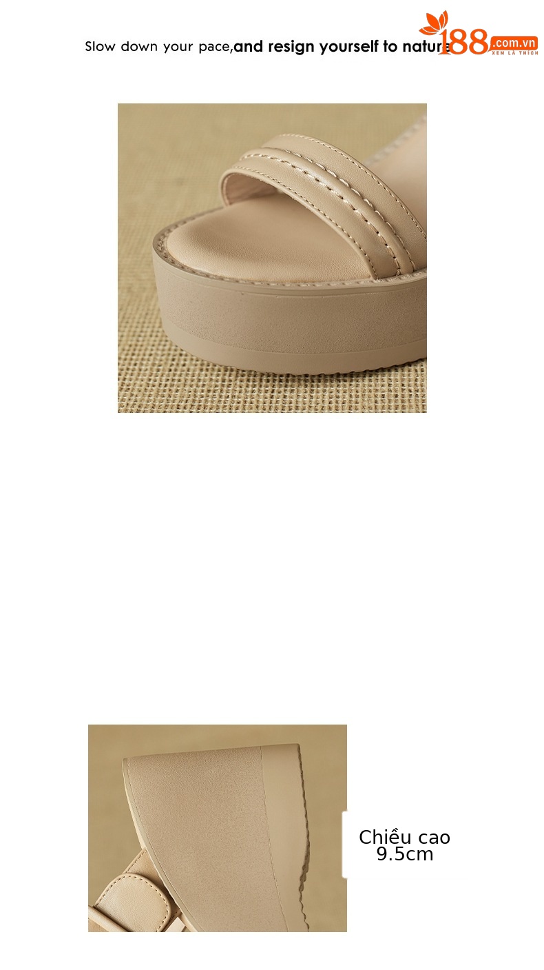 Sandal cao gót nữ hở mũi đế xuồng da bò quai một chữ thắt nút — màu trắng ngà chi tiết 3