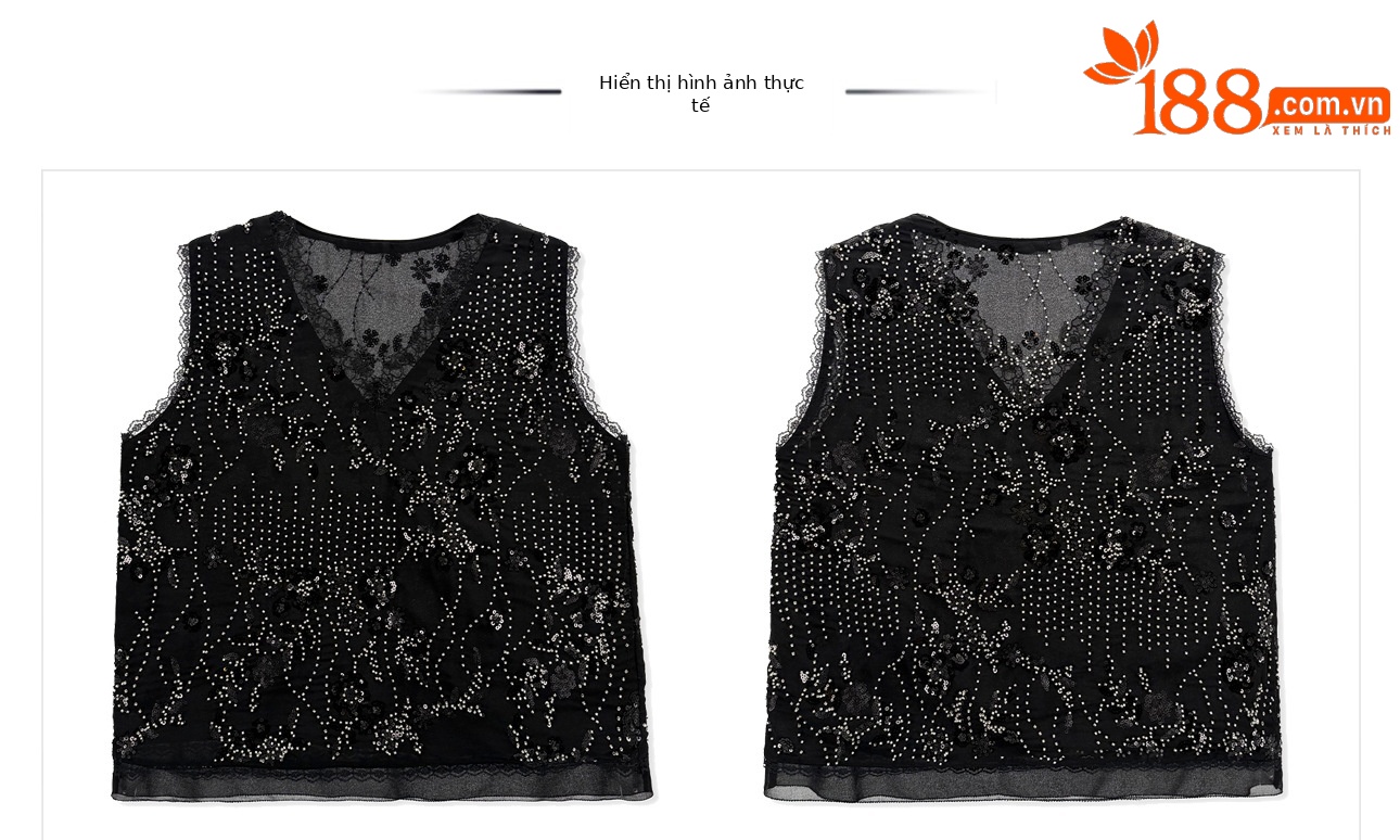 Bộ ba món vest đen, váy nửa và quần dài phong cách Tân Trung Hoa cổ điển, cổ V, thêu sequin — Vest đen, Trang phục [Vest+Half Dress], nửa váy, Quần dài chi tiết 1