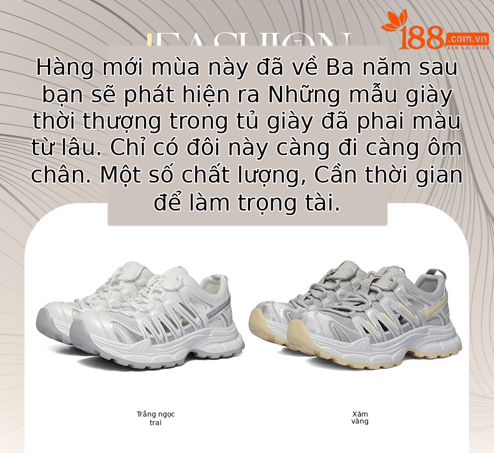 Giày sneaker nữ đế dày lưới thoáng mới nhất 2026 — 6132 Xám vàng, 6132 Pearlescent trắng chi tiết 1