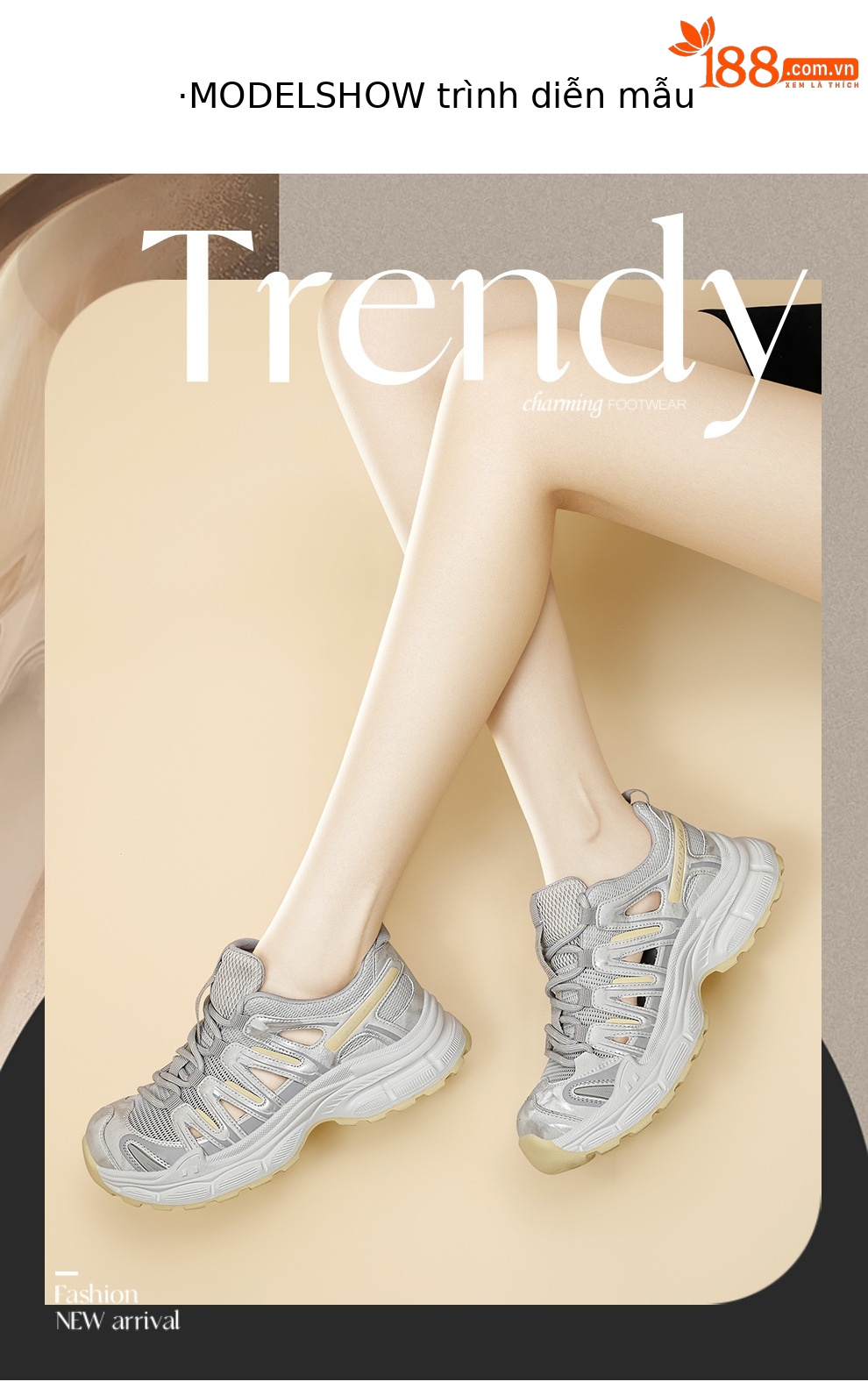 Giày sneaker nữ đế dày lưới thoáng mới nhất 2026 — 6132 Xám vàng, 6132 Pearlescent trắng chi tiết 3