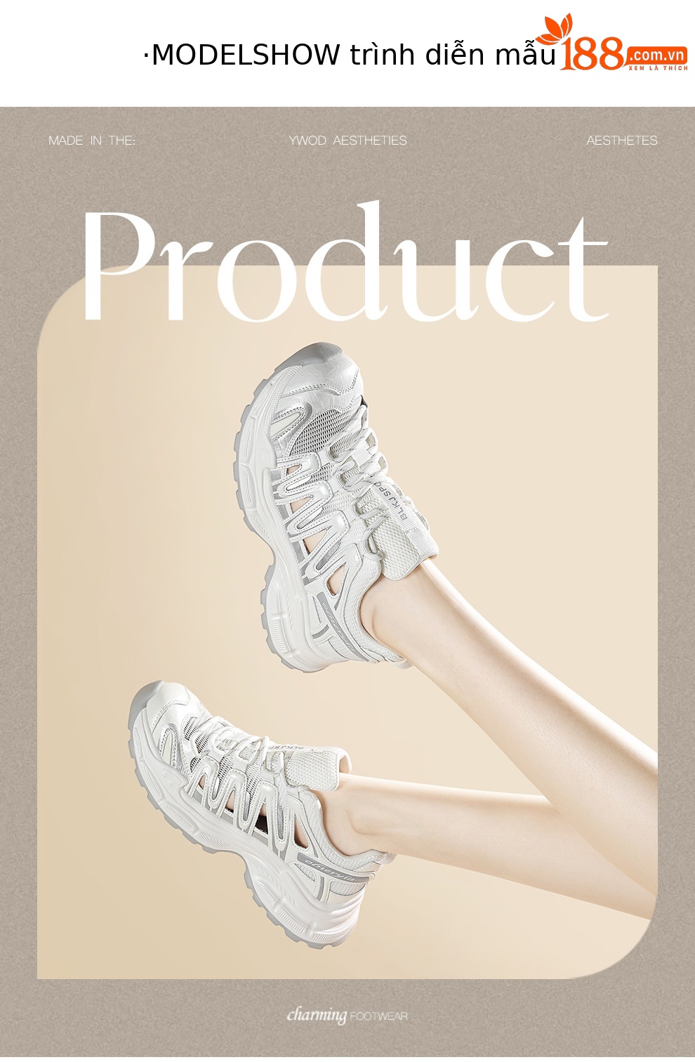 Giày sneaker nữ đế dày lưới thoáng mới nhất 2026 — 6132 Xám vàng, 6132 Pearlescent trắng chi tiết 4