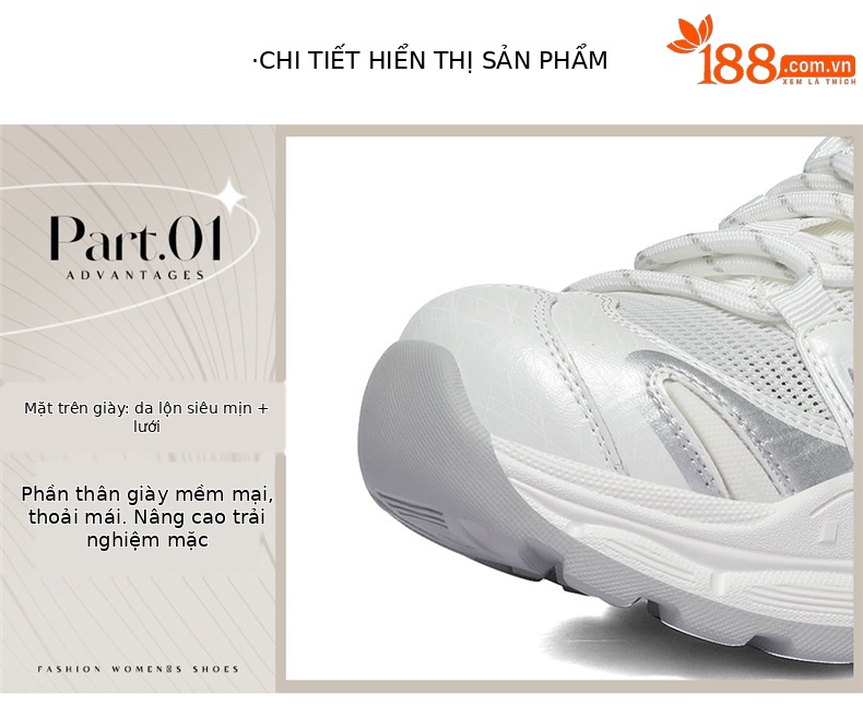 Giày sneaker nữ đế dày lưới thoáng mới nhất 2026 — 6132 Xám vàng, 6132 Pearlescent trắng chi tiết 5