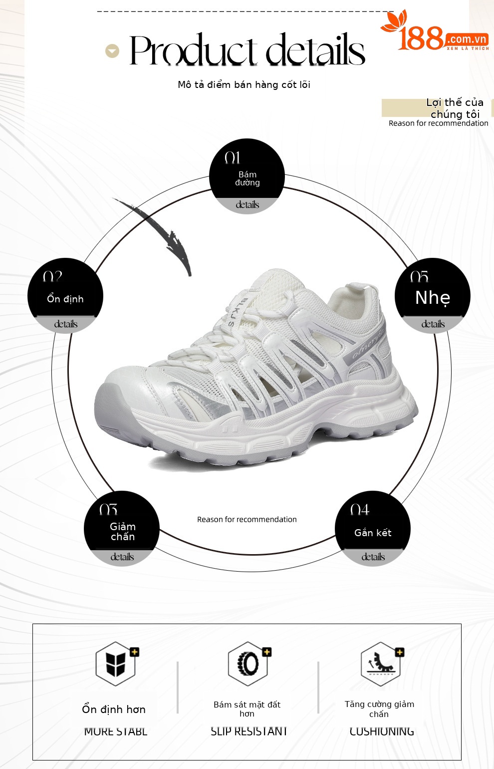 Giày sneaker nữ đế dày lưới thoáng mới nhất 2026 — 6132 Xám vàng, 6132 Pearlescent trắng chi tiết 2